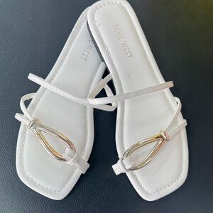 Nine West White Sandals with Gold Detail